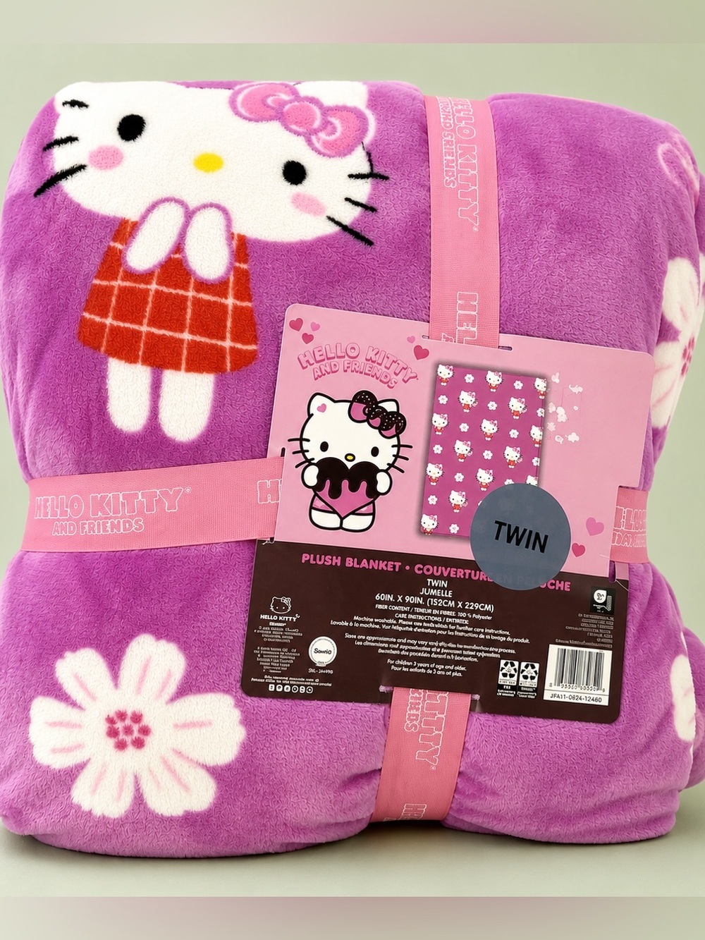 Hello Kitty Pink Floral Twin Blanket NWT Sanrio Plush Throw 60x90